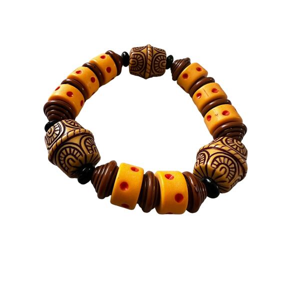 Yellow Beaded Tribal Style Stretch Bracelet - Picture 2 of 7